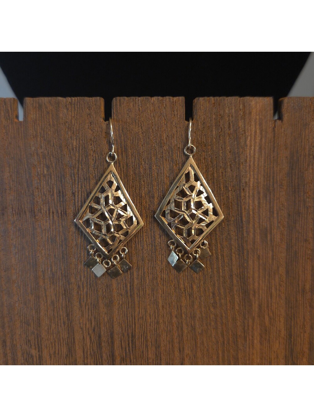 Gold-toned triagle filigree Dangle Earrings